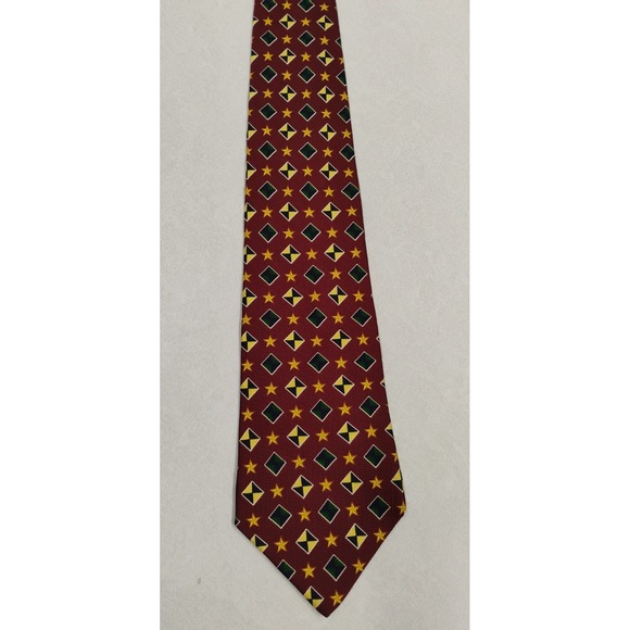 Tommy‎ Hilfiger Tie Silk Geometric Stars 4" x 58" Rust, Yellow, Navy Blue, Green - Picture 2 of 4